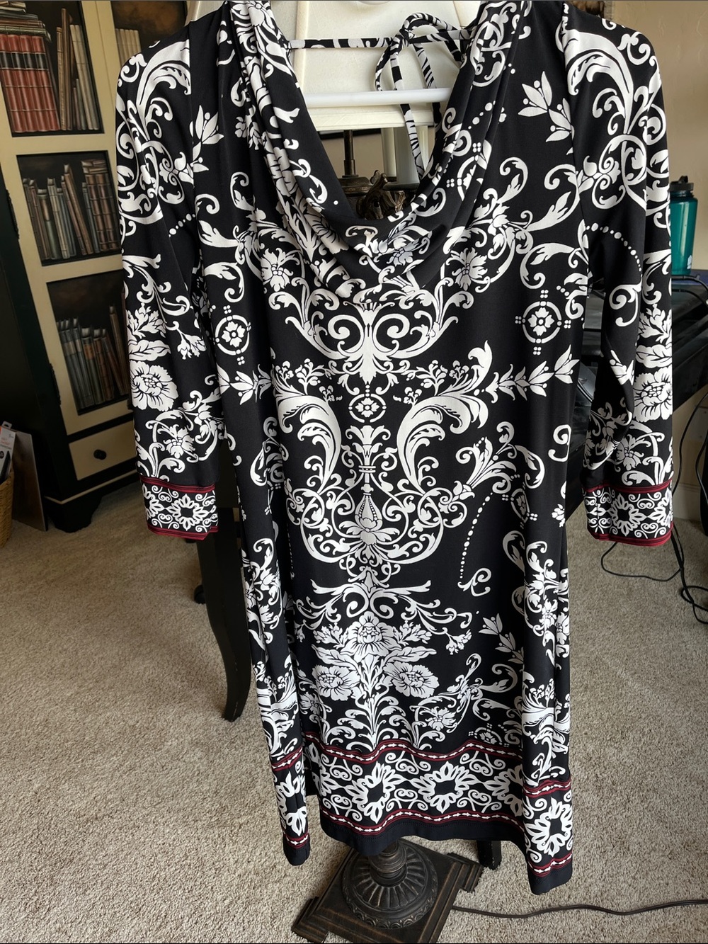 Black & White Cowl Neck Dress with Border Detail